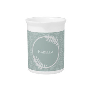 Sage Green Elegant Damask Beverage Pitcher