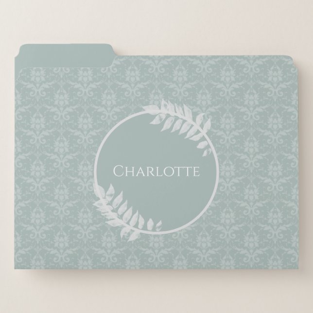 Sage Green Elegant Damask File Folder (Front Left)
