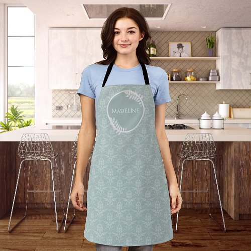 Sage Green Elegant Damask Personalized Apron