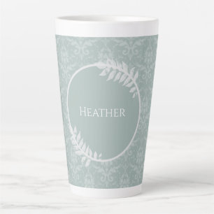 Sage Green Elegant Damask Personalized Latte Mug