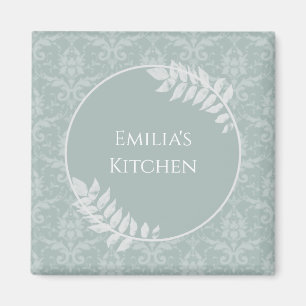 Sage Green Elegant Damask Personalized Magnet