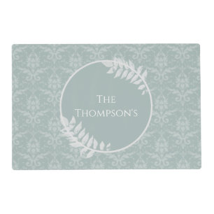 Sage Green Elegant Damask Personalized Placemat