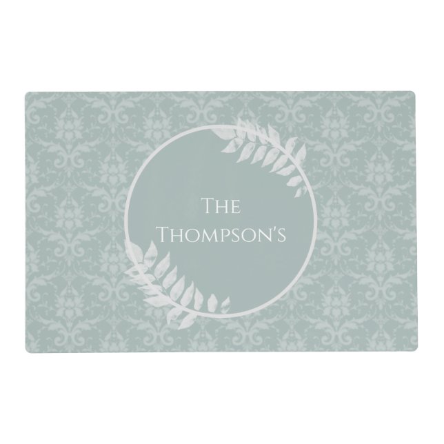 Sage Green Elegant Damask Personalized Placemat (Front)