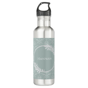 Sage Green Elegant Damask Personalized Stainless Steel Water Bottle