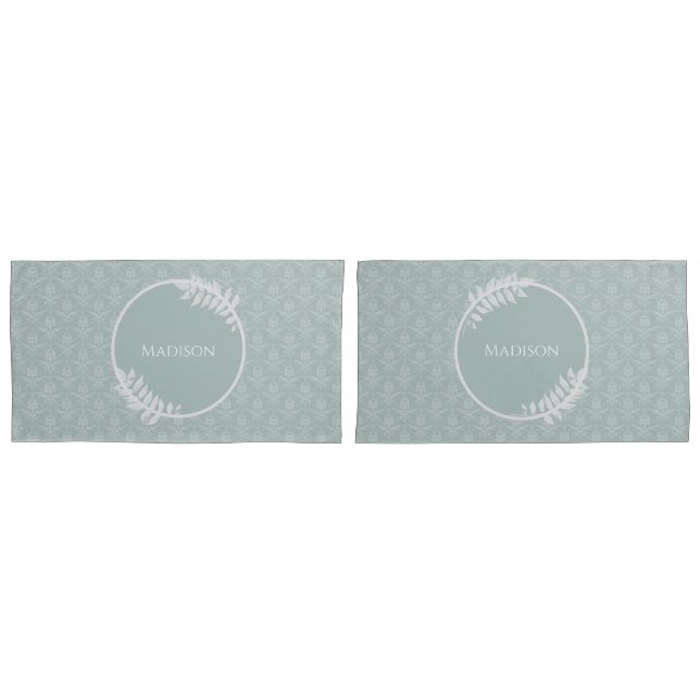 Sage Green Elegant Damask Pillow Case (Front-Set)