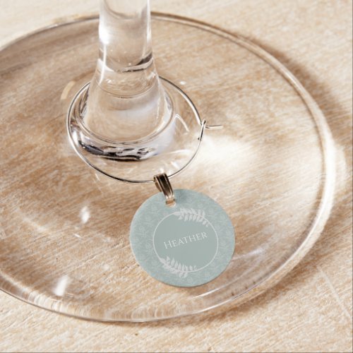 Sage Green Elegant Damask Wine Charm