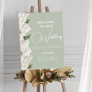 Sage Green Elegant Embossed Floral Wedding Sign