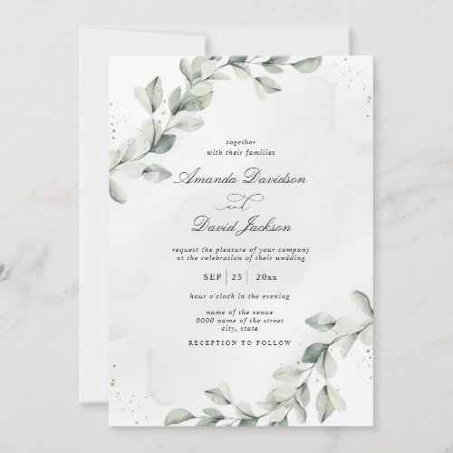 Sage Green Elegant Eucalyptus Botanical Wedding  Invitation