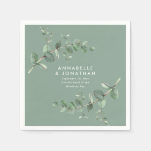 Sage green elegant eucalyptus foliage wedding napkins