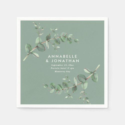 Sage green elegant eucalyptus foliage wedding napkins