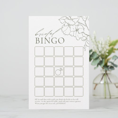 Sage Green elegant floral bridal shower bingo game
