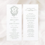 Sage Green Elegant Floral Crest Wedding Ceremony Program<br><div class="desc">This wedding ceremony program features a elegant French floral crest with monograms and wedding party details on the back. For more advanced customization of this design,  please click the DESIGN TOOL BUTTON. Matching items are also available.</div>