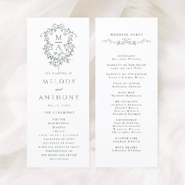 Sage Green Elegant Floral Crest Wedding Ceremony Program