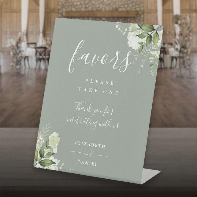 Sage Green Elegant Floral Greenery Favors  Pedestal Sign (Sage Green Elegant Floral Greenery Favors Pedestal Sign)