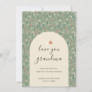 Sage Green Elegant Floral Love You Grandma Card