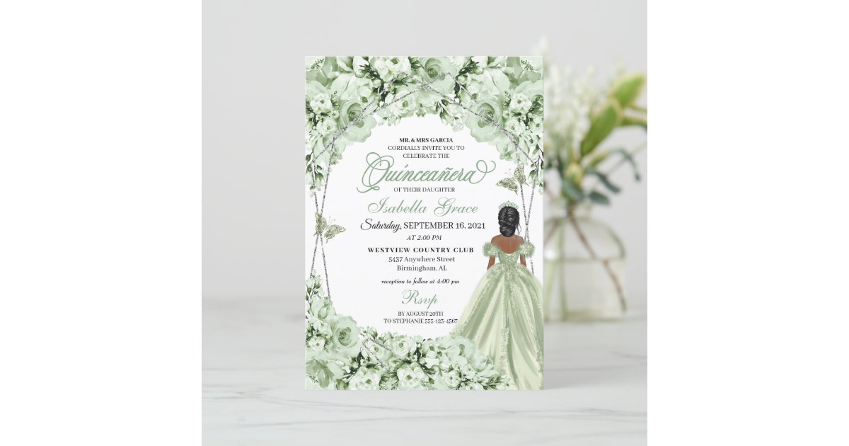 Blue Floral Quinceañera Invitation In Spanish, Zazzle