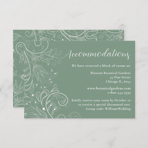 Sage Green Elegant Floral Wedding Accommodations Enclosure Card