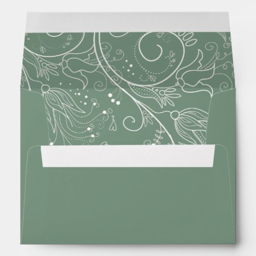 Sage Green Elegant Floral Wedding Envelope