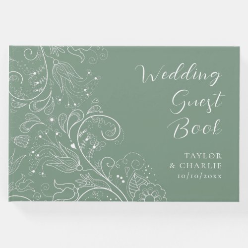 Sage Green Elegant Floral Wedding Guest Book