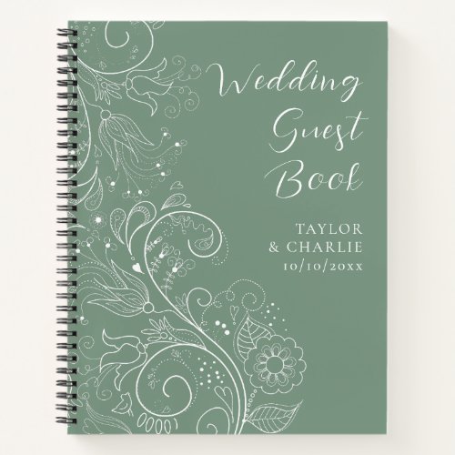 Sage Green Elegant Floral Wedding Guest Book
