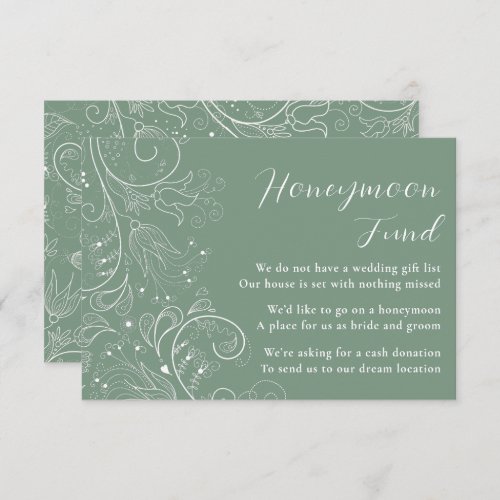 Sage Green Elegant Floral Wedding Honeymoon Fund Enclosure Card