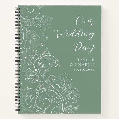 Sage Green Elegant Floral Wedding Notebook