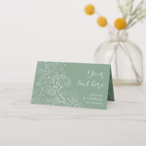 Sage Green Elegant Floral Wedding Place Card