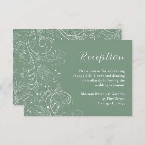 Sage Green Elegant Floral Wedding Reception Enclosure Card