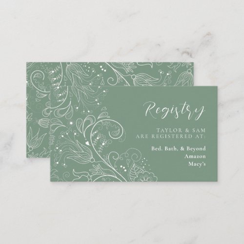 Sage Green Elegant Floral Wedding Registry Enclosure Card