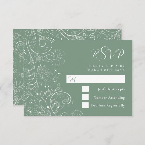 Sage Green Elegant Floral Wedding RSVP Card