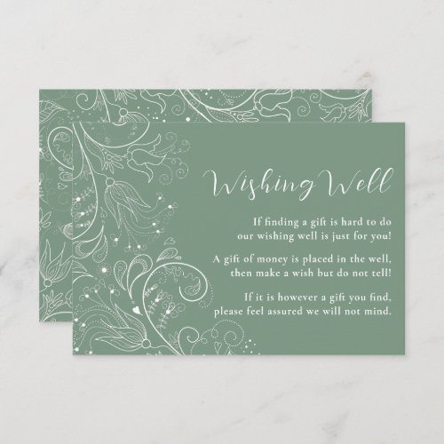 Sage Green Elegant Floral Wedding Wishing Well Enclosure Card