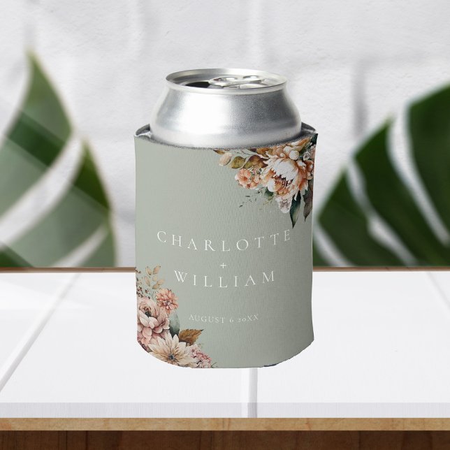 Sage Green Elegant Flowers Wedding Favors Can Cooler (Creator Uploaded)