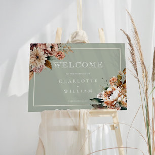 Sage Green Elegant Flowers Wedding Welcome Sign