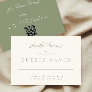 Sage Green Elegant Formal Wedding QR CODE RSVP Note Card