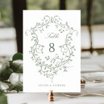 Sage Green Elegant French Victorian Floral Crest  Table Number<br><div class="desc">Classic French victorian sage green floral crest table number. For more advanced customization of this design,  please click the DESIGN TOOL BUTTON above!</div>