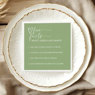 Sage Green Elegant Fun Facts Wedding Napkins