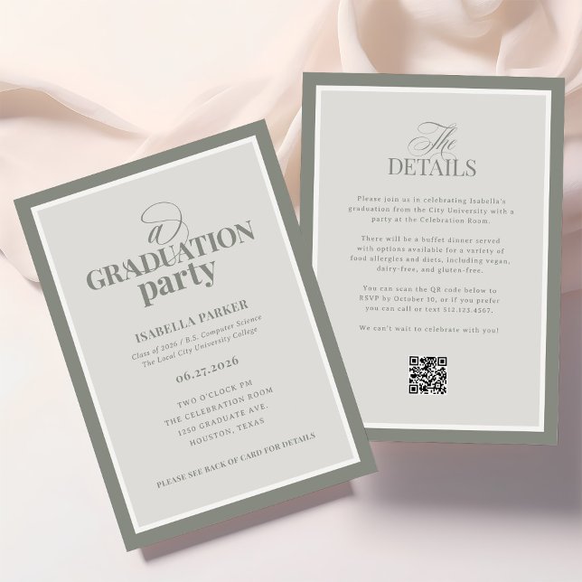 Sage Green Elegant Graduation Party | RSVP QR Code Invitation (Creator Uploaded)