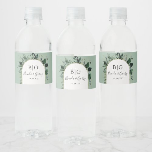 Sage Green Elegant Greenery Foliage wedding  Water Bottle Label