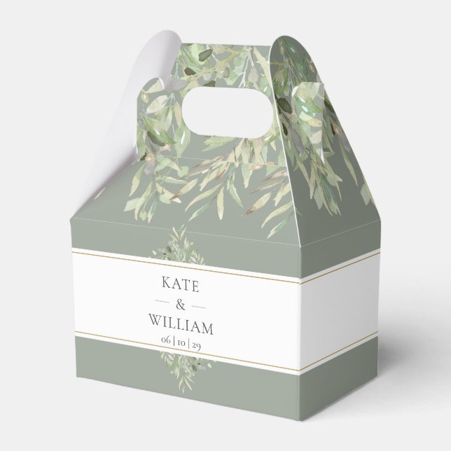 Sage Green Elegant Greenery Wedding Thank You Favor Boxes (Front Side)