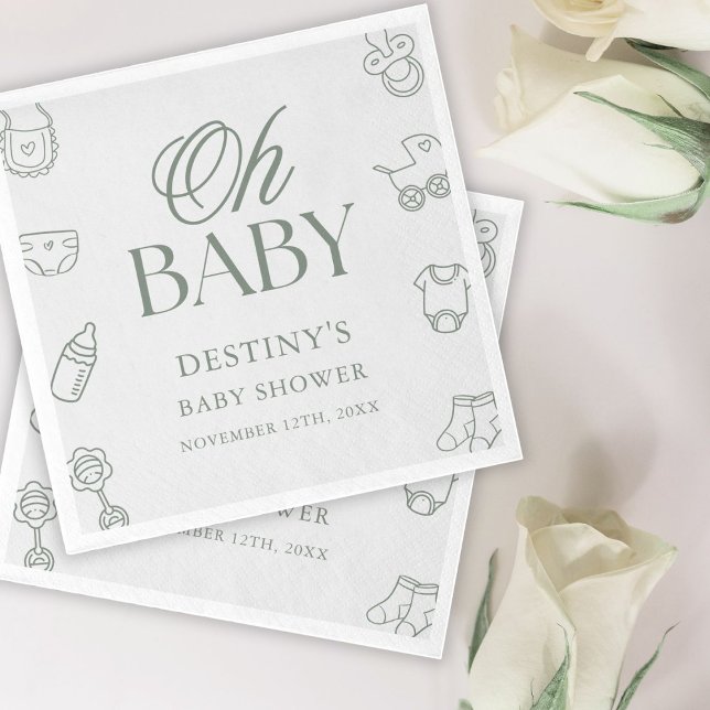 Sage Green Elegant Hand Drawn Baby Shower Napkins (Creator Uploaded)