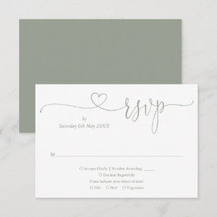 Sage Green Elegant Heart Script RSVP Card