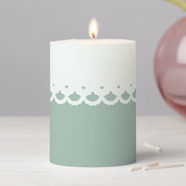 Sage Green Elegant Lace Wedding  Pillar Candle (In Situ)