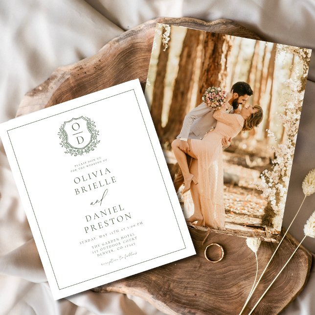 Sage Green Elegant Leafy Crest Monogram Wedding  (Creator Uploaded)