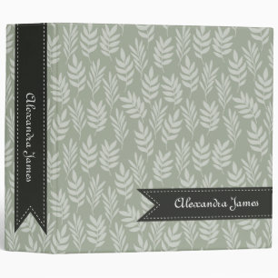 Sage Green Elegant Leaves Pattern With Name Binder