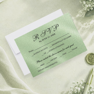 Sage Green Elegant Linen Texture RSVP Reply Card