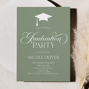 Sage Green Elegant Minimal Minimalist Graduation Invitation