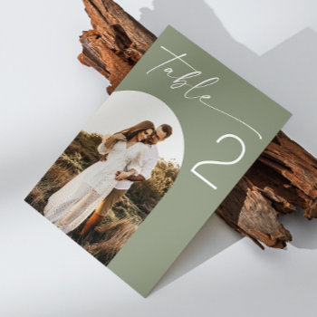 Sage Green Elegant Minimalist Arch Photo Wedding Table Number by RemioniArt at Zazzle