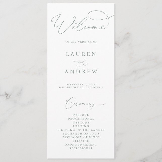 Sage Green Elegant Minimalist Boho Wedding Program (Front)
