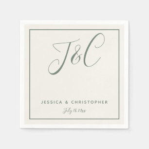 Sage Green Elegant Minimalist Monogram Initials Napkins