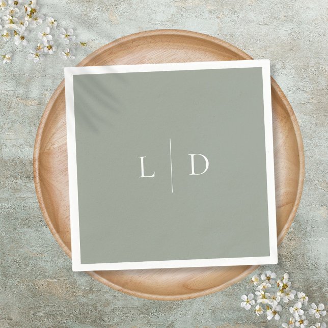 Sage Green Elegant Minimalist Monogram Wedding Napkins (Sage Green Elegant Minimalist Monogram Wedding Napkins)